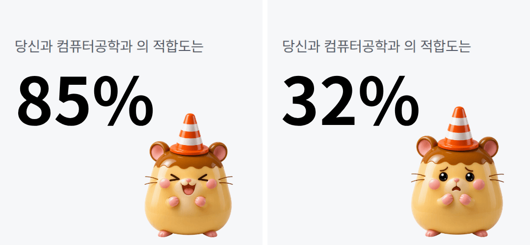 적합도 85%와 32%를 나란히 보여주는 결과 화면
